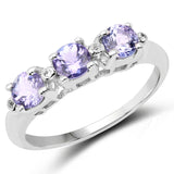 0.71 Carat Genuine Tanzanite and White Topaz .925 Sterling Silver Ring
