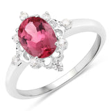 1.28 Carat Genuine Pink Tourmaline and White Diamond 10K White Gold Ring