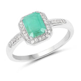 1.14 Carat Genuine Emerald & White Diamond 10K White Gold Ring