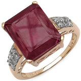 14K Rose Gold Plated 7.11 Carat Genuine Glass Filled Ruby & White Diamond .925 Sterling Silver Ring