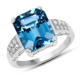 7.69 Carat Genuine London Blue Topaz & White Topaz .925 Sterling Silver Ring