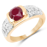 14K Rose Gold Plated 1.95 Carat Genuine Glass Filled Ruby & White Diamond .925 Sterling Silver Ring