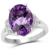 4.93 Carat Genuine Amethyst and White Topaz .925 Sterling Silver Ring