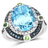 5.84 ct. Genuine Multi Stones .925 Sterling Silver Ring