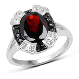 2.98 Carat Genuine Garnet, Black Spinel and White Topaz .925 Sterling Silver Ring