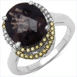 4.12 Carat Genuine Smoky Quartz and 0.28 ct..t.w Genuine Diamond Accents Sterling Silver Ring