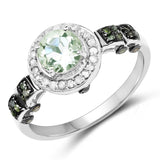 1.07 Carat Genuine Green Amethyst, Green Diamond and White Diamond .925 Sterling Silver Ring