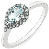0.77 Carat Genuine Aquamarine and White Diamond 10K White Gold Ring