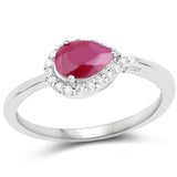 0.92 Carat Genuine Ruby and White Diamond 10K White Gold Ring