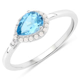 0.92 Carat Genuine Swiss Blue Topaz and White Diamond 10K White Gold Ring