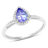 0.78 Carat Genuine Tanzanite and White Diamond 10K White Gold Ring