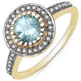 0.96 Carat Aquamarine & White Diamond 10K Yellow Gold Ring