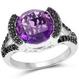 3.24 Carat Genuine Amethyst & Black Diamond .925 Sterling Silver Ring