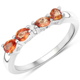 0.61 Carat Genuine Orange Sapphire and White Diamond .925 Sterling Silver Ring