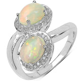 1.85 Carat Genuine Ethiopian Opal and White Diamond .925 Sterling Silver Ring