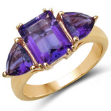 3.35 Carat Genuine Amethyst 10K Yellow Gold Ring