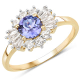 1.79 Carat Genuine Tanzanite and White Topaz .925 Sterling Silver Ring