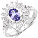 2.01 Carat Genuine Tanzanite and White Topaz .925 Sterling Silver Ring