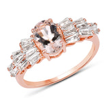 14K Rose Gold Plated 2.08 Carat Genuine Morganite and White Topaz .925 Sterling Silver Ring