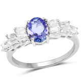 2.23 Carat Genuine Tanzanite & White Topaz .925 Sterling Silver Ring