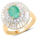 3.20 Carat Genuine Emerald and White Topaz .925 Sterling Silver Ring