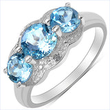 2.16 Carat Genuine Blue Topaz & White Topaz .925 Sterling Silver Ring