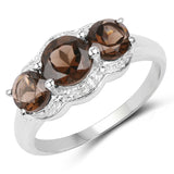 1.51 Carat Genuine Smoky Quartz and White Topaz .925 Sterling Silver Ring