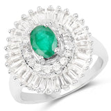 2.80 Carat Genuine Emerald and White Topaz .925 Sterling Silver Ring