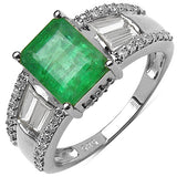 3.22 Carat Genuine Zambian Emerald, White Zircon and White Diamond 14K Yellow Gold Ring