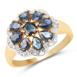 14K Yellow Gold Plated 2.02 Carat Genuine Blue Sapphire & White Topaz .925 Sterling Silver Ring
