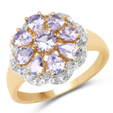 14K Yellow Gold Plated 1.47 Carat Genuine Tanzanite & White Topaz .925 Sterling Silver Ring