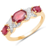 14K Yellow Gold Plated 1.65 Carat Glass Filled Ruby and White Topaz .925 Sterling Silver Ring