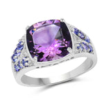3.97 Carat Genuine Amethyst and Tanzanite .925 Sterling Silver Ring