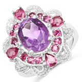 3.55 Carat Genuine Amethyst & Rhodolite .925 Sterling Silver Ring