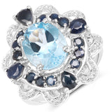 3.83 Carat Genuine Blue Topaz & Blue Sapphire .925 Sterling Silver Ring