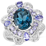 3.53 Carat Genuine London Blue Topaz and Tanzanite .925 Sterling Silver Ring