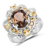 3.24 Carat Genuine Smoky Quartz & Citrine .925 Sterling Silver Ring