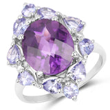 5.57 Carat Genuine Amethyst and Tanzanite .925 Sterling Silver Ring