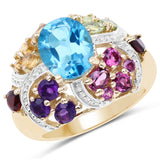 14K Yellow Gold Plated 5.61 Carat Genuine Multi Stone .925 Sterling Silver Ring