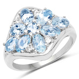 1.78 Carat Genuine Aquamarine & White Topaz .925 Sterling Silver Ring