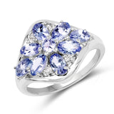 2.19 Carat Genuine Tanzanite & White Topaz .925 Sterling Silver Ring