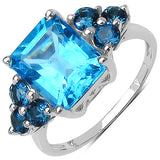 4.72 Carat Genuine Swiss Blue Topaz & London Blue Topaz .925 Sterling Silver Ring