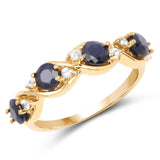 14K Yellow Gold Plated 1.38 Carat Genuine Blue Sapphire & White Topaz .925 Sterling Silver Ring