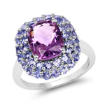 3.97 Carat Genuine Amethyst & Tanzanite .925 Sterling Silver Ring