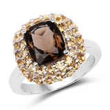 3.61 Carat Genuine Smoky Quartz & Citrine .925 Sterling Silver Ring