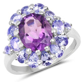 4.01 Carat Genuine Amethyst and Tanzanite .925 Sterling Silver Ring