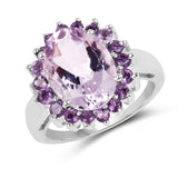 6.04 Carat Genuine Pink Amethyst & White Topaz .925 Sterling Silver Ring
