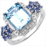 4.33 Carat Genuine Blue Topaz, Tanzanite & White Topaz .925 Sterling Silver Ring