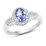 0.78 Carat Genuine Tanzanite and White Diamond .925 Sterling Silver Ring
