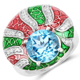 4.74 Carat Genuine Swiss Blue Topaz and White Cubic Zirconia .925 Sterling Silver Ring